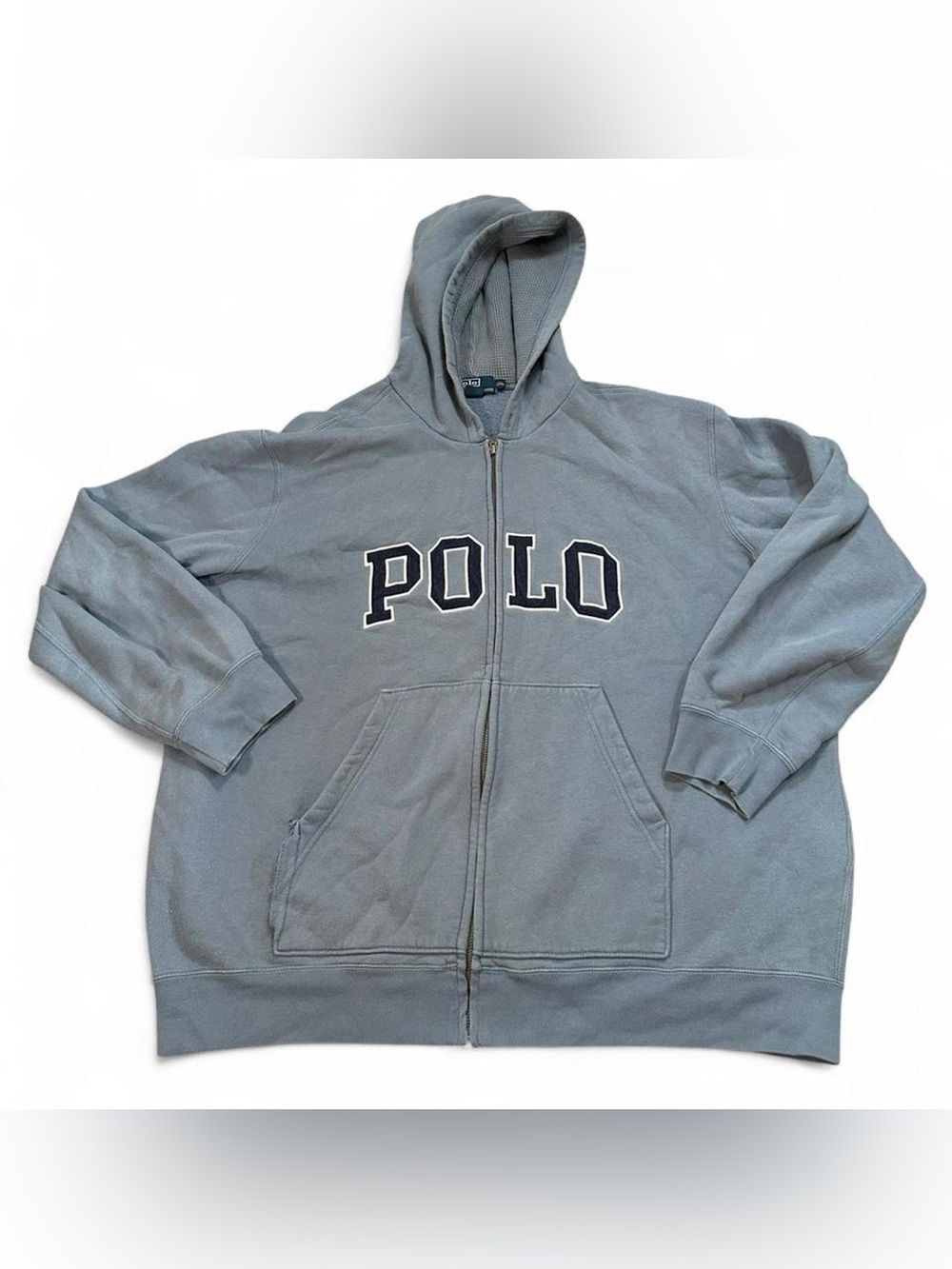 Polo Ralph Lauren Men’s Gray Blue Vintage 90s Spell out Full Zip Hoodie Size XXL